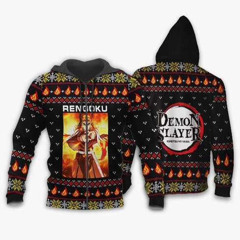 Divesart - Kyojuro Rengoku Ugly Christmas Sweater and Hoodie Demon Slayer Anime Xmas Gift